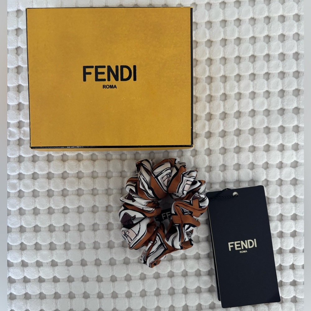 Fendi Brown and White Scrunchie with Box